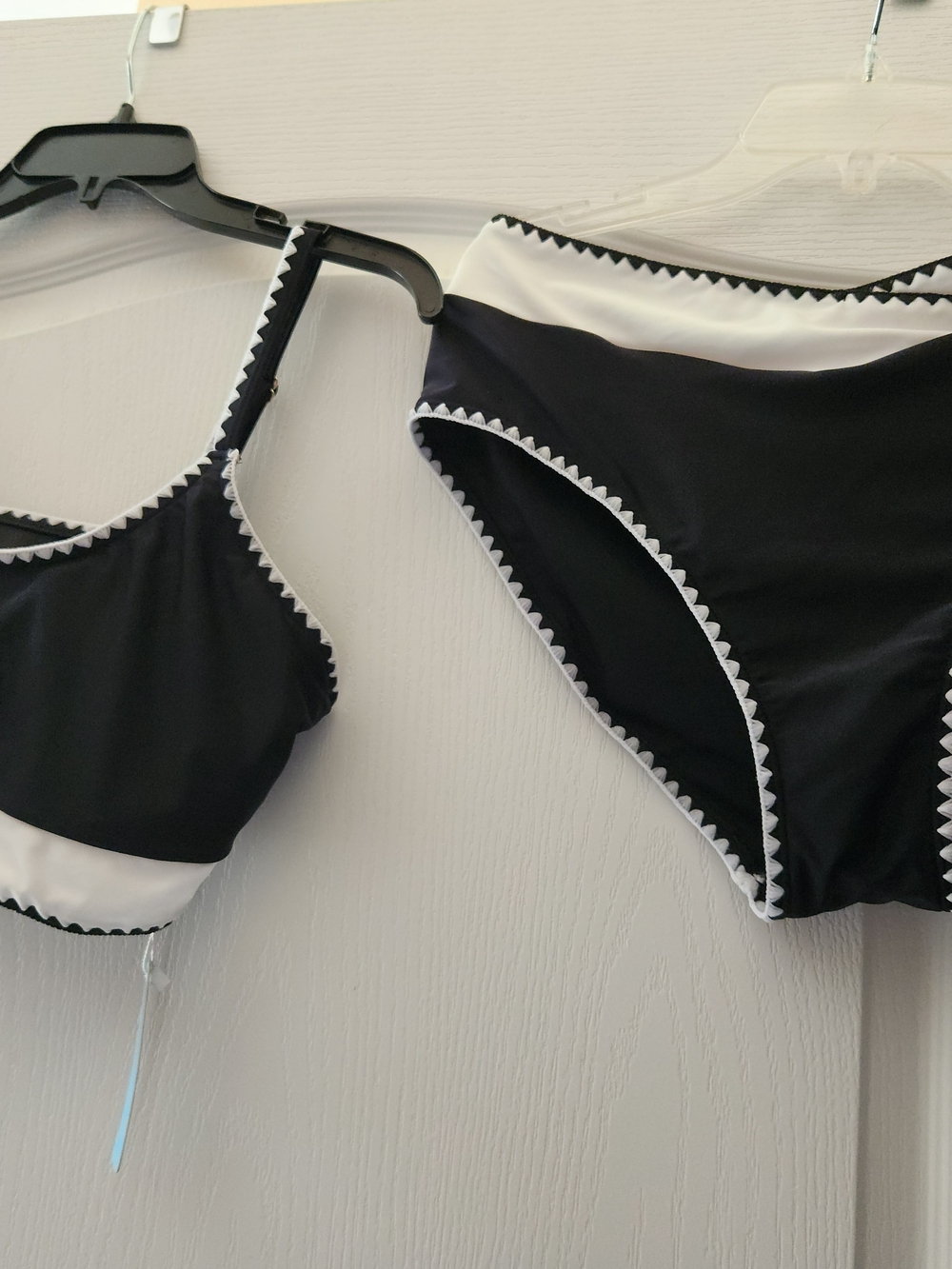 Black and White Two-Piece Bikini Set with Contrast Trim